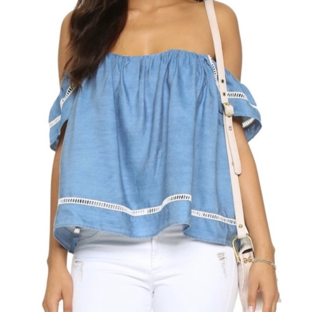 LOVERS + FRIENDS BLUE CHAMBRAY LIFES A BEACH SHIRT